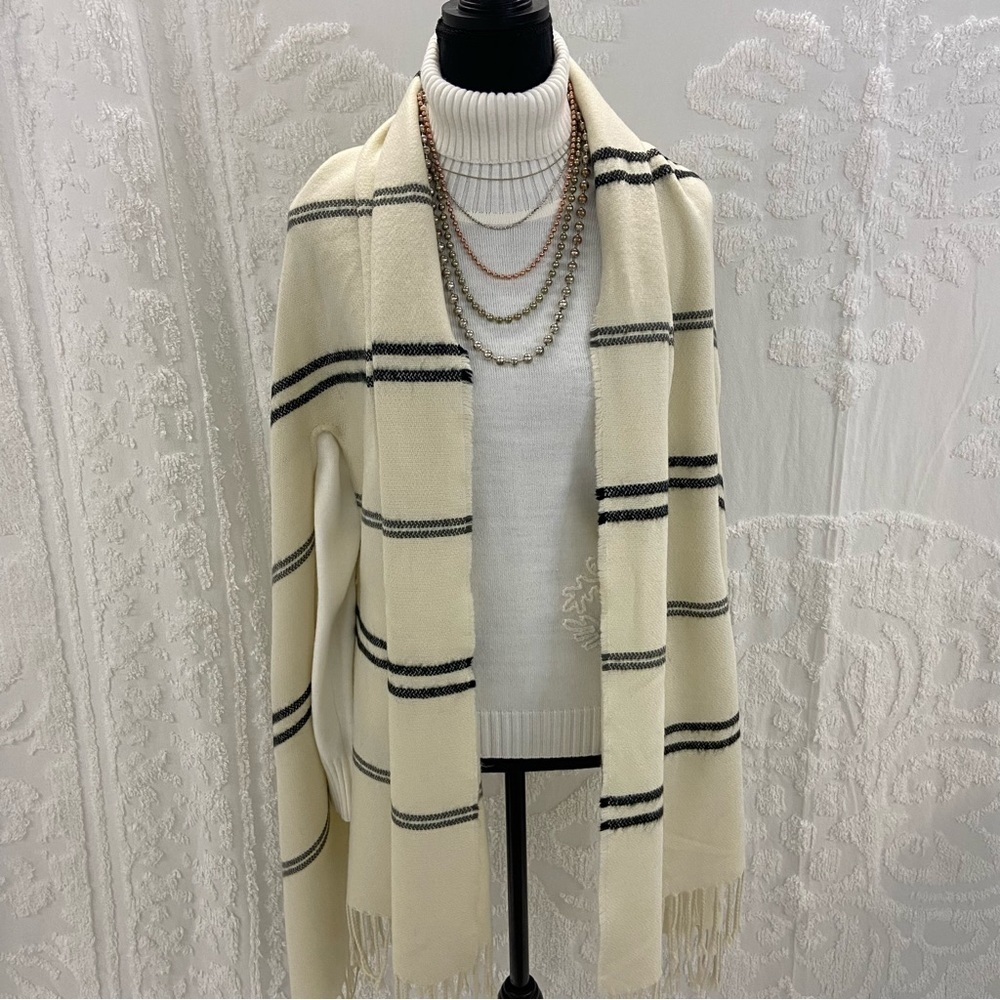 PONCHO Women’s Striped Open Front Sz OS Versatile Classy Neutral Sophisticated